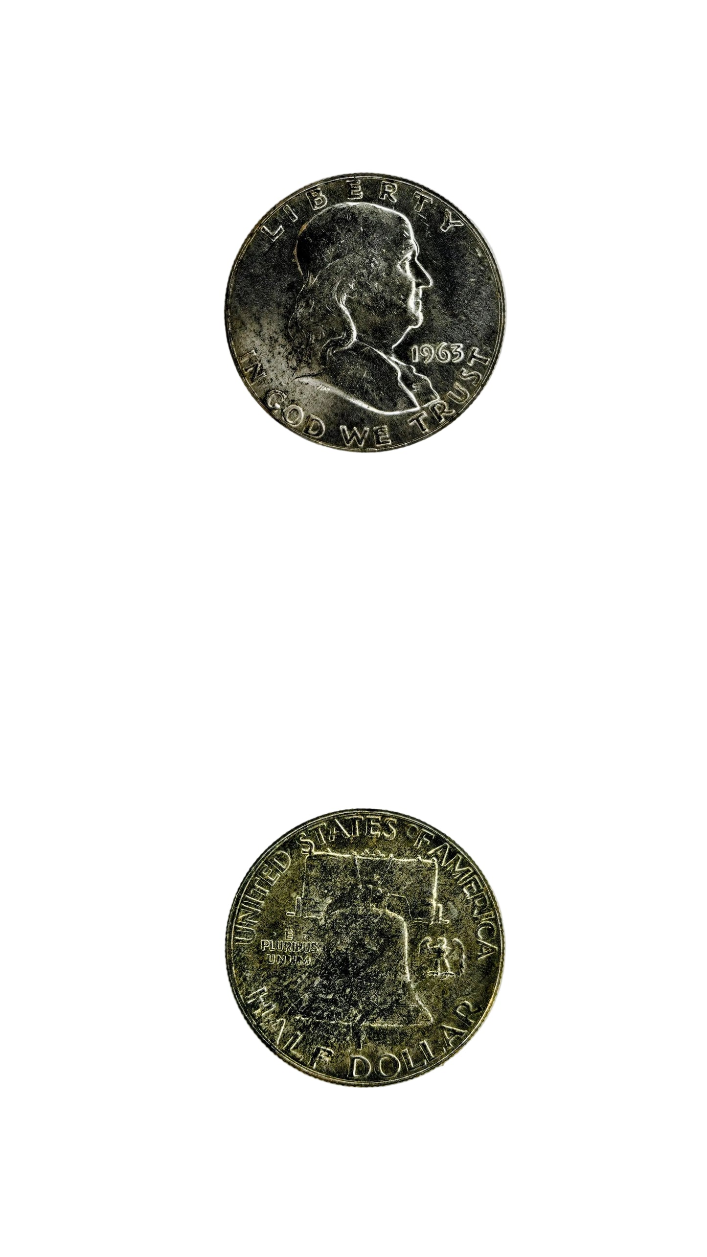 Two views of a vintage US quarter dollar coin on a white background, showing the obverse and reverse sides.