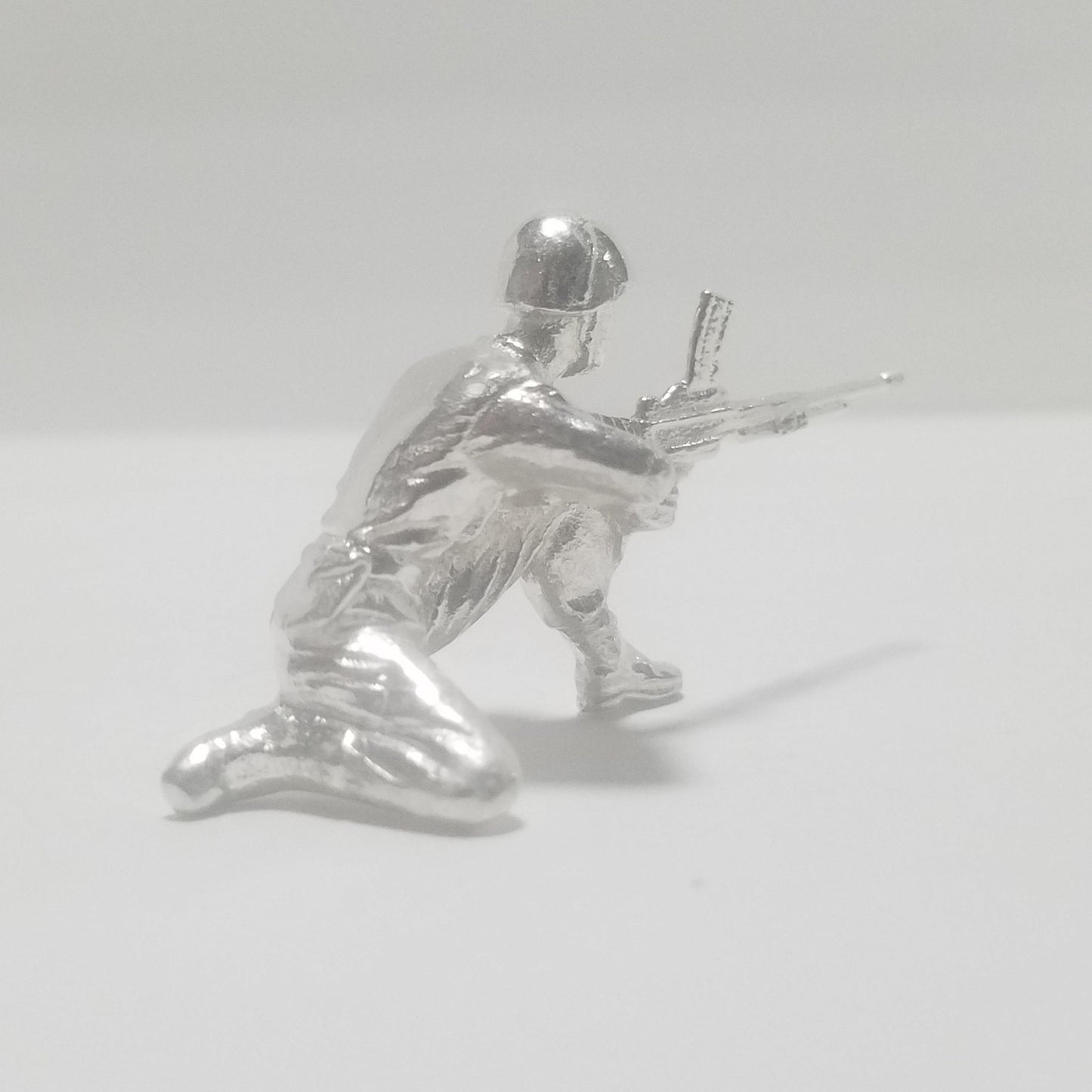 Kneeling Machine Gunner Army Man Soldier 1.25 oz Hand Poured 999 Silver Bullion