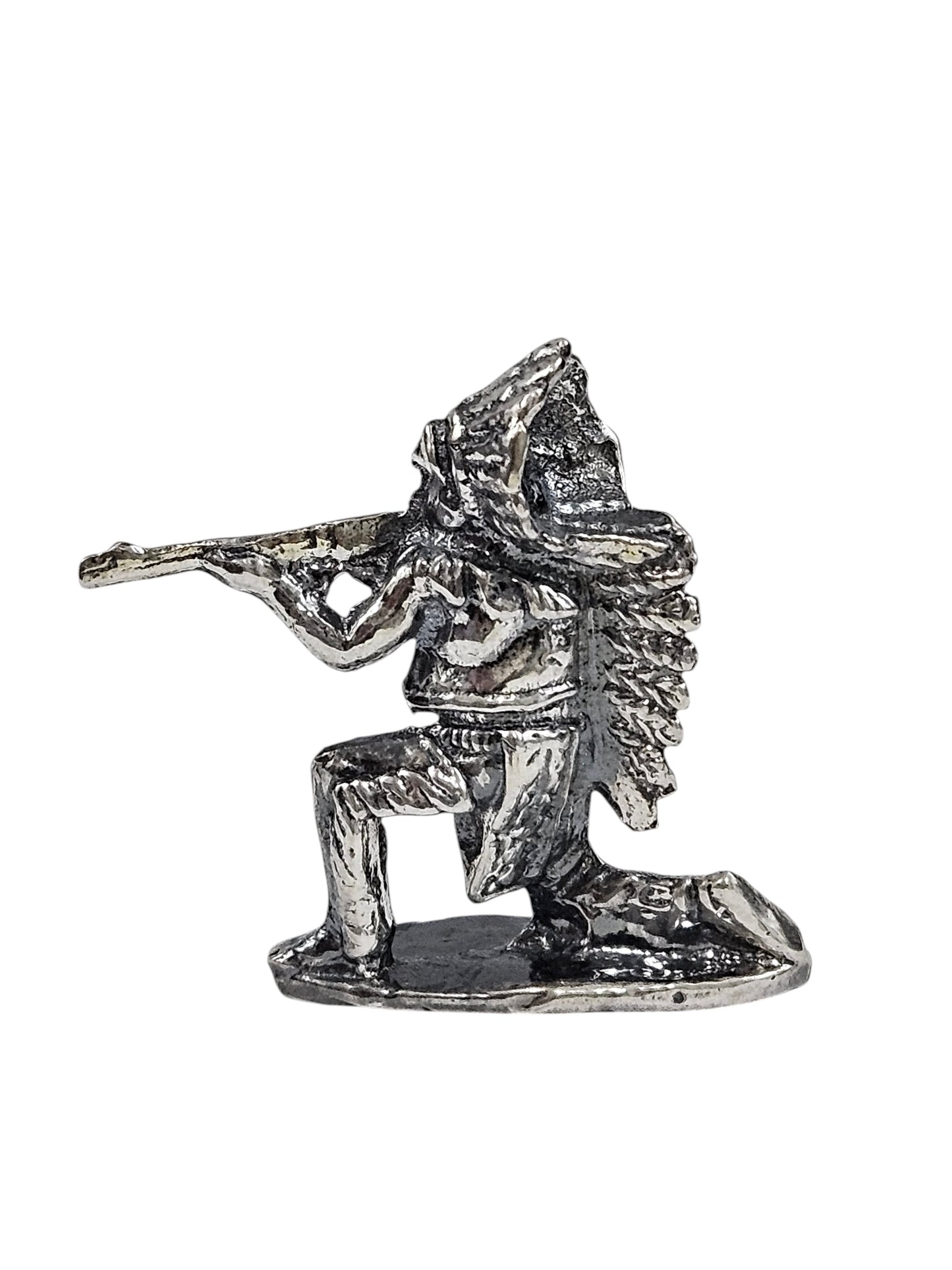 Kneeling Indian Antiqued Finish Hand Poured Bullion 999 Fine Silver 1 oz