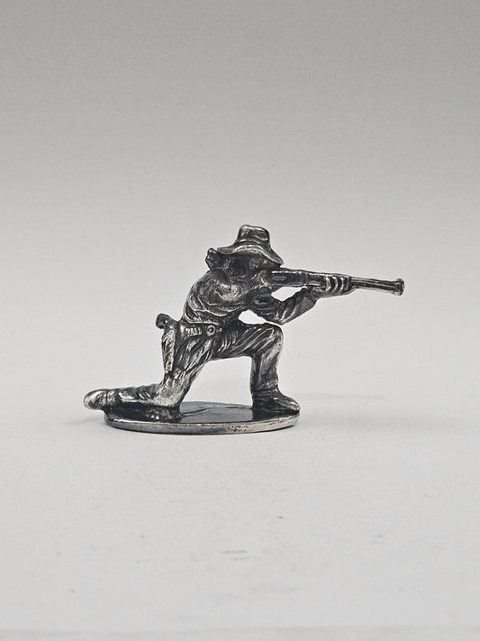 Kneeling Cowboy Hand Cast Bullion .999 Fine Silver Antiqued Finish