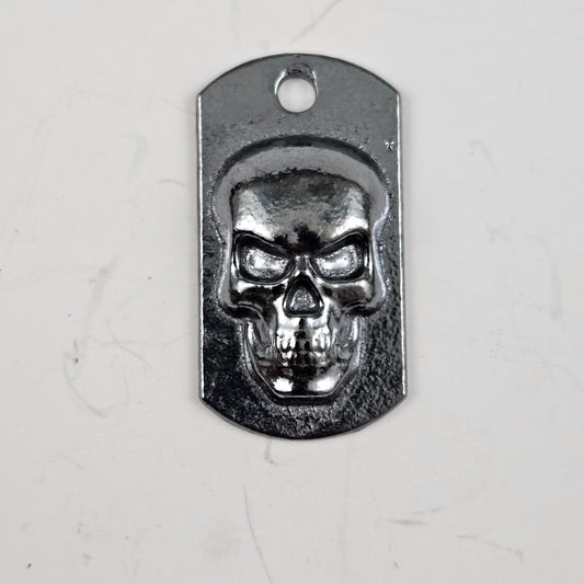 1 Oz Hand Poured 999 Fine Silver Skull Dog Tag Bullion Art Bar Dark Finish