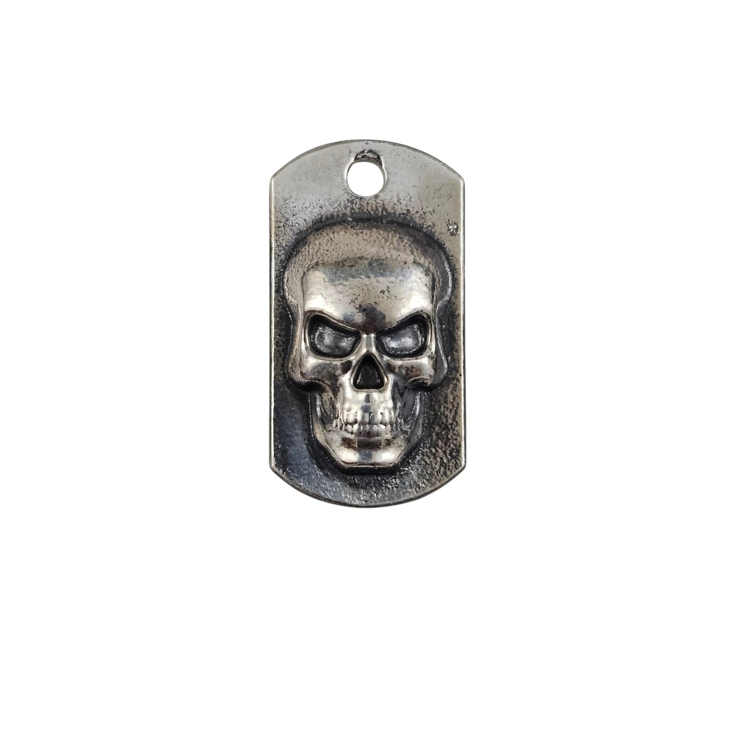 Skull Dog Tag Art Bar Antiqued Finish Hand Poured Bullion 999 Fine Silver 1+ oz