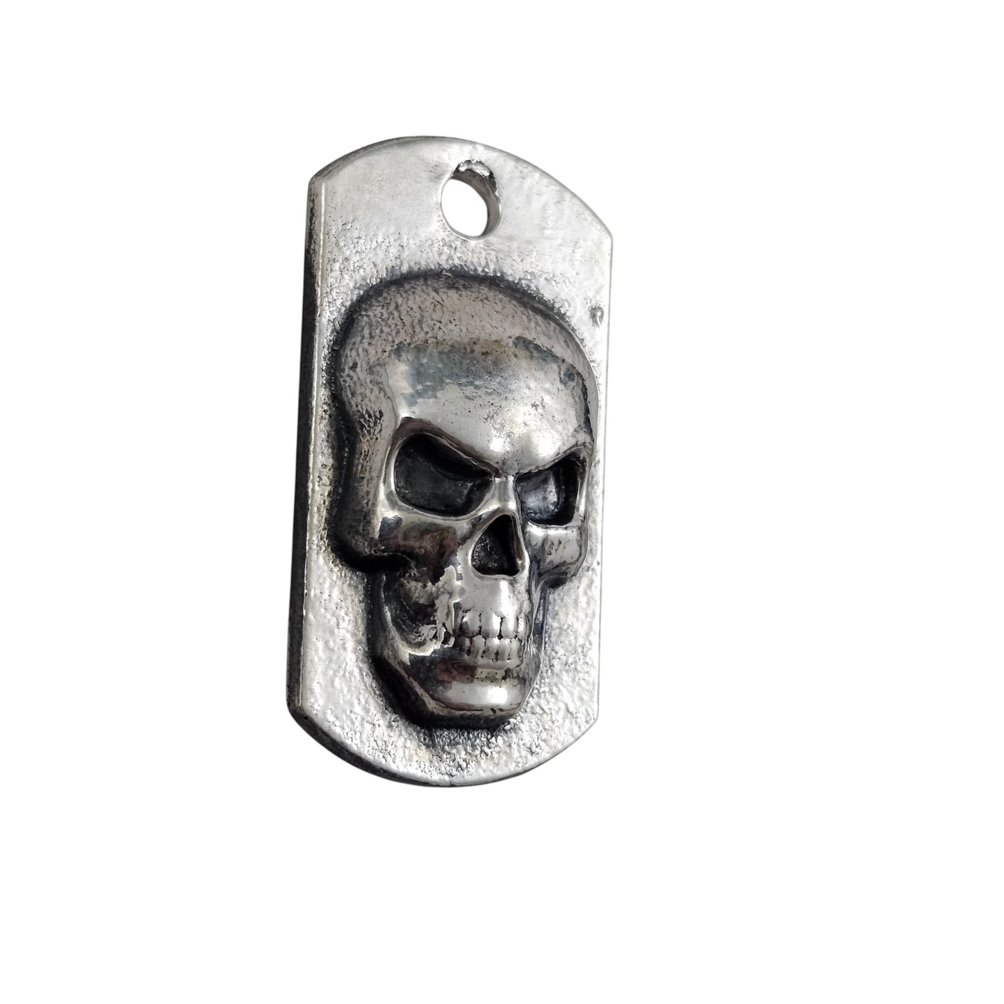 Skull Dog Tag Art Bar Antiqued Finish Hand Poured Bullion 999 Fine Silver 1+ oz