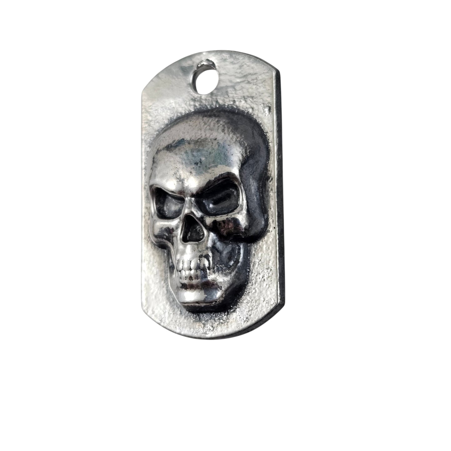 Skull Dog Tag Art Bar Antiqued Finish Hand Poured Bullion 999 Fine Silver 1+ oz