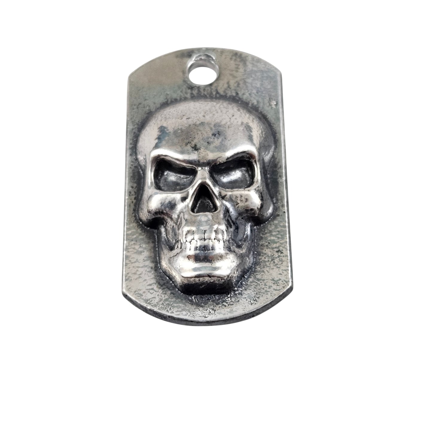 Skull Dog Tag Art Bar Antiqued Finish Hand Poured Bullion 999 Fine Silver 1+ oz