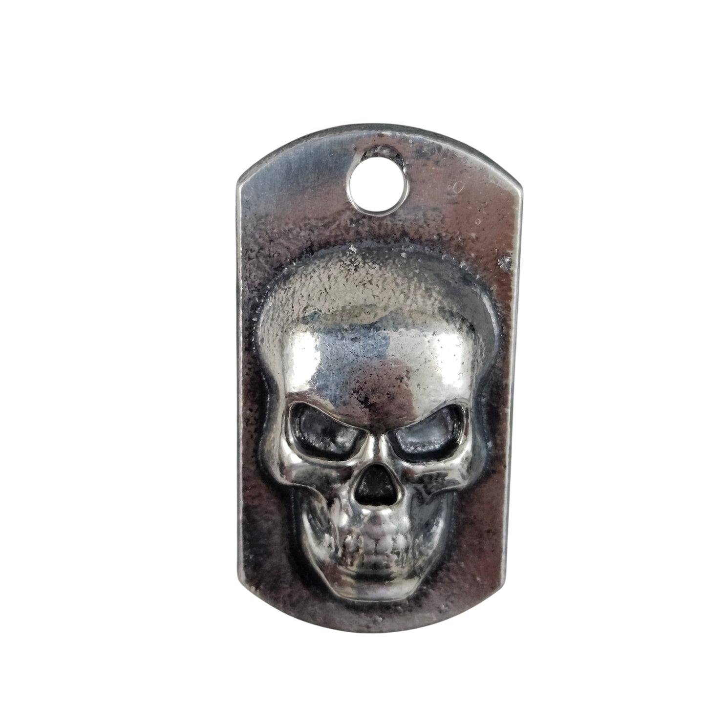 Skull Dog Tag Art Bar Antiqued Finish Hand Poured Bullion 999 Fine Silver 1+ oz
