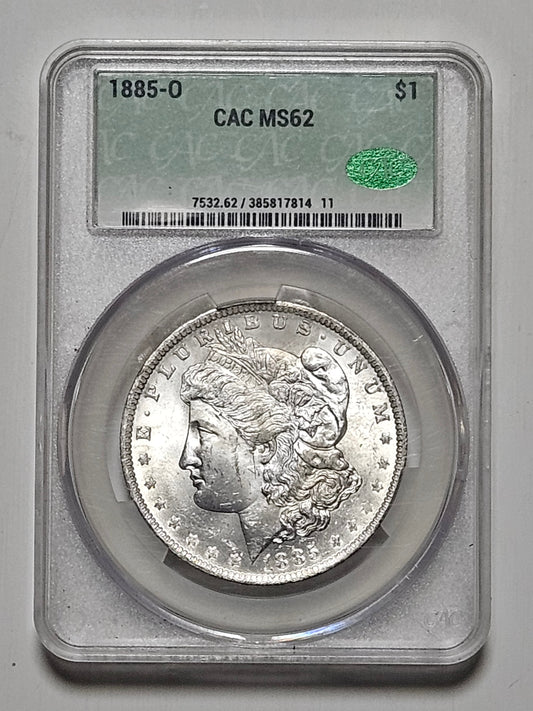 1885-O Morgan Silver Dollar $1 - PCGS MS62 CAC Graded - New Orleans Mint
