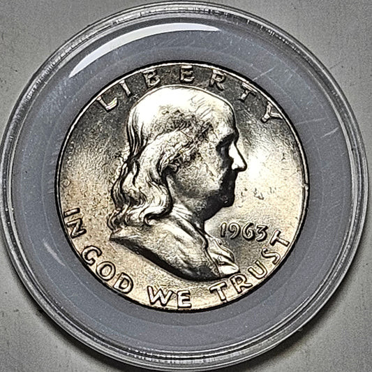 1963 Benjamin Franklin Half Dollar 50c - 90% Silver - Final Year of Issue (Philly)