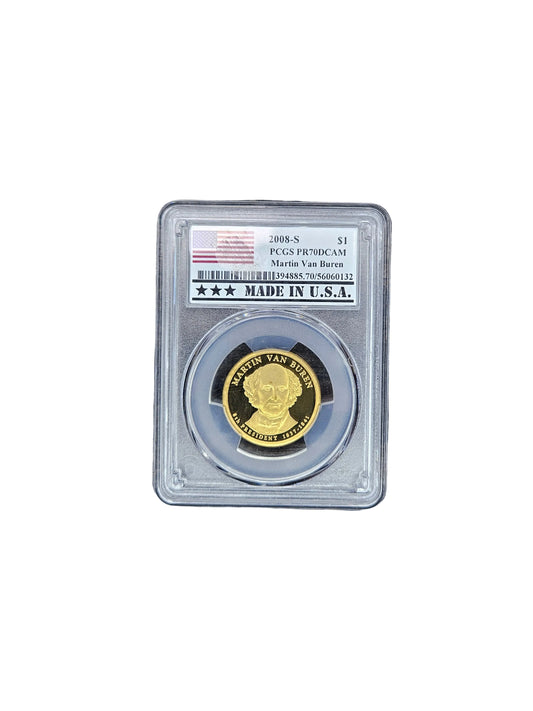 2008-S Martin Van Buren Presidential $1 Proof PCGS PR70DCAM Deep Cameo Made In U.S.A. Label
