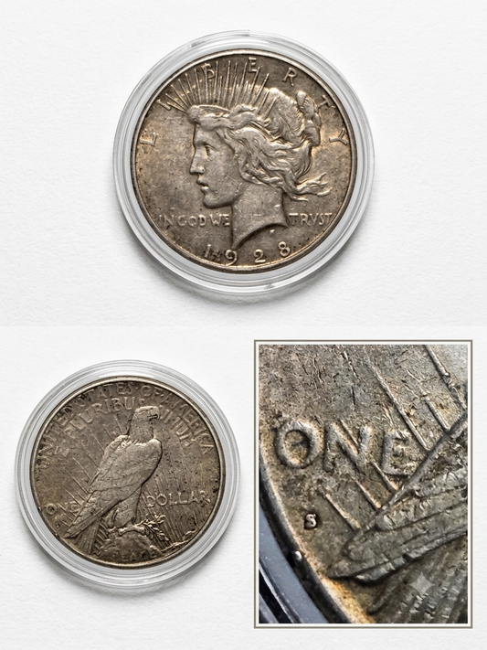 1928-S Peace Silver Dollar $1 - San Francisco Mint - 90% Silver Semi-Key Date