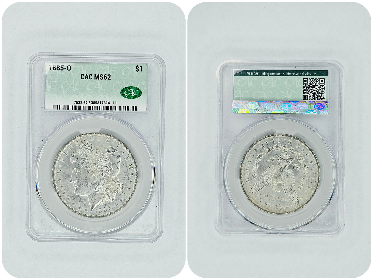 1885-O Morgan Silver Dollar CAC MS62 – Certified Brilliant Uncirculated