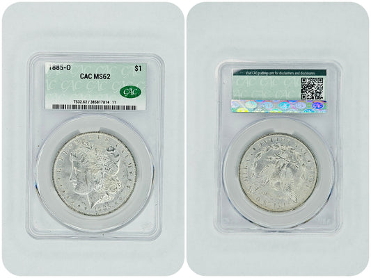 1885-O Morgan Silver Dollar CAC MS62 – Certified Brilliant Uncirculated