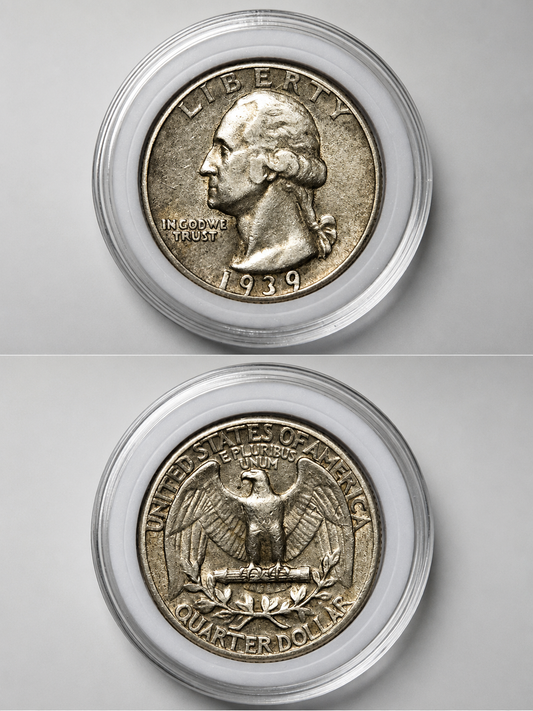 1939 Washington Quarter 25c - Philadelphia Mint - 90% Silver Coin