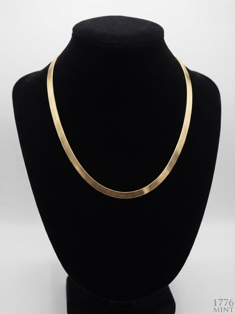 Vintage 10K Solid Gold Israel Herringbone Chain Necklace - 20 Inch, 16.8 Grams