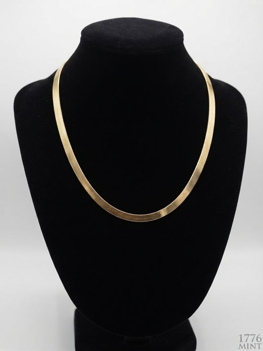 Vintage 10K Solid Gold Israel Herringbone Chain Necklace - 20 Inch, 16.8 Grams