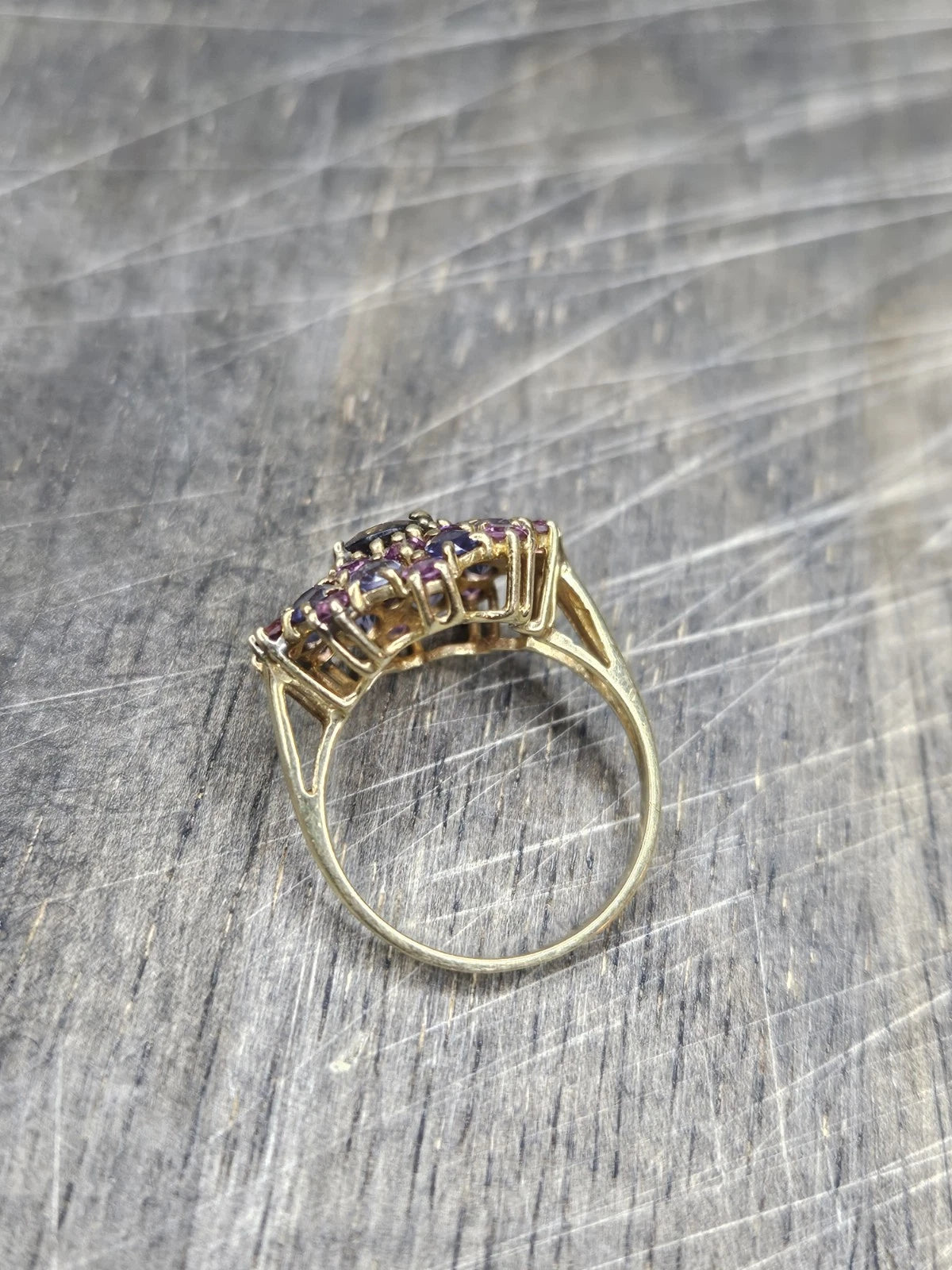 Vintage 10K Gold Tanzanite Pink Tourmaline Cluster Ring Size 9-9.25 4.8g