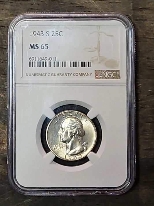 1943-S Washington Quarter - NGC MS65 - Mint State 65 25C Silver US Coin c17